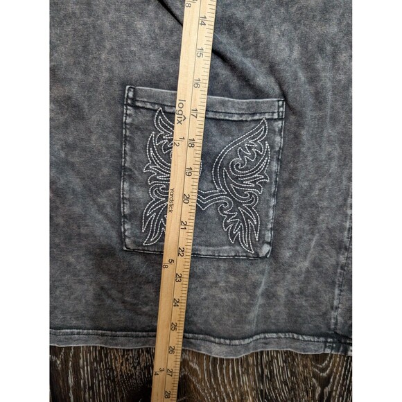 Turquoise Haven Shirt Boho L XL Gray Button Front Angel Wings Embroidered 269 - Picture 6 of 6